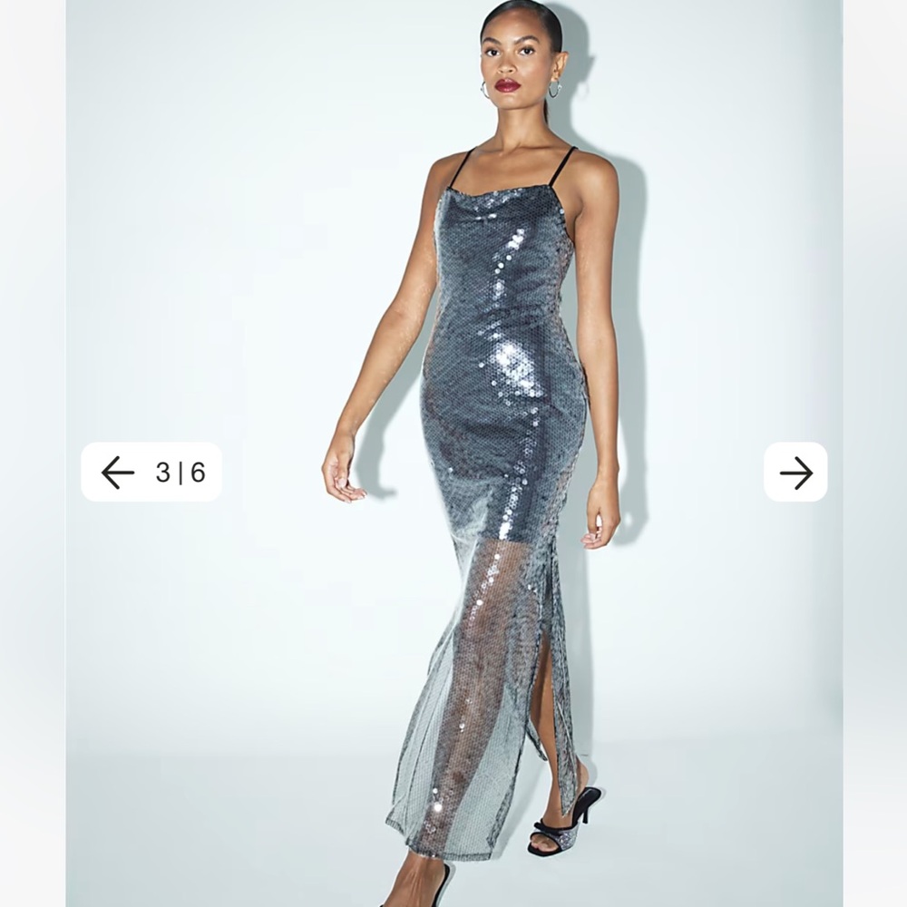 NWT⭐️Silver Strappy Sequin Slip Maxi Dress